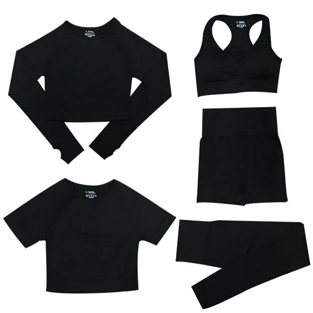 Damen Schwarz Atmungsaktives Sportset aus Weichem Stretchstoff im Slim Fit mit Hochtaillierten Leggings und Oberteilen 11