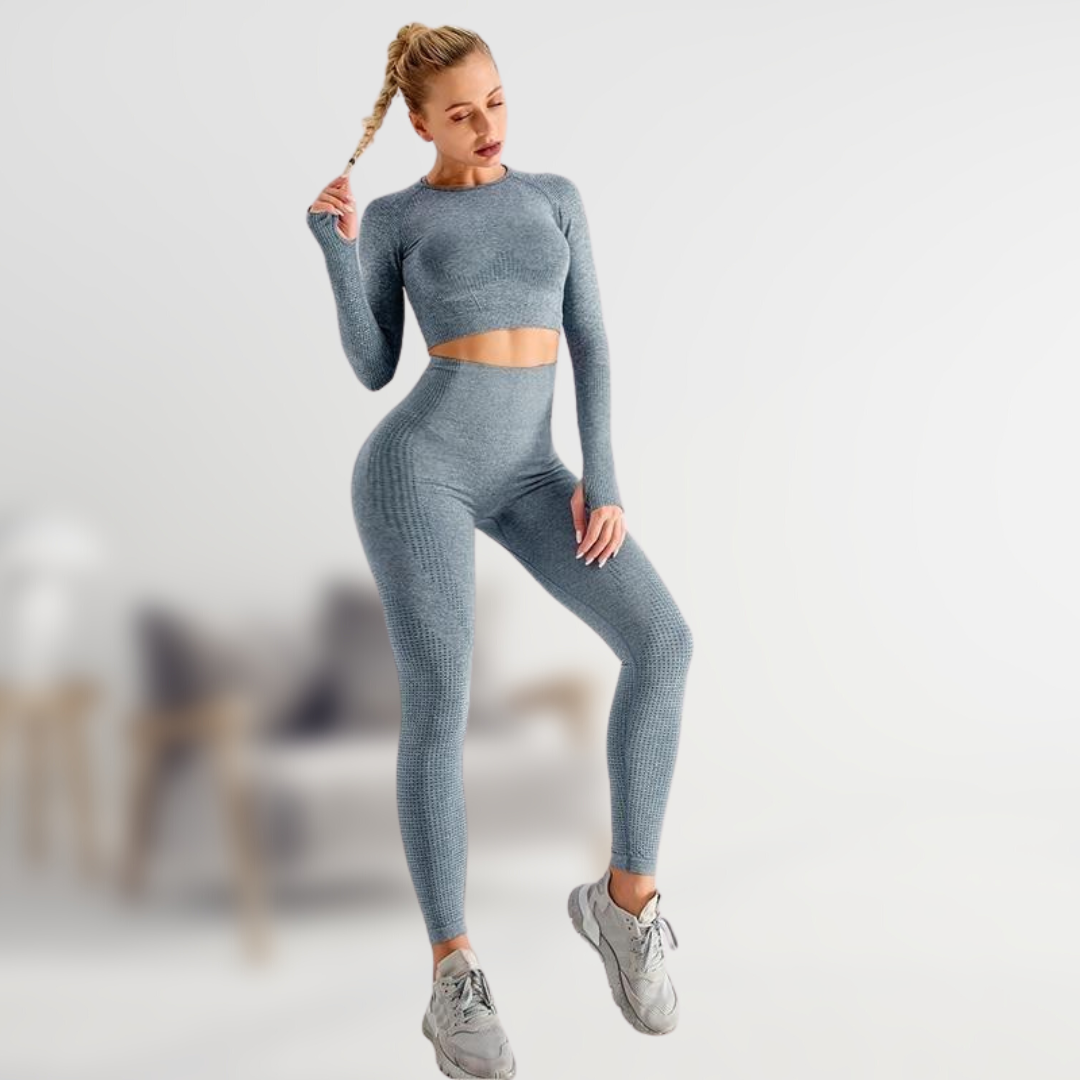 Damen Schwarz Atmungsaktives Sportset aus Weichem Stretchstoff im Slim Fit mit Hochtaillierten Leggings und Oberteilen 2