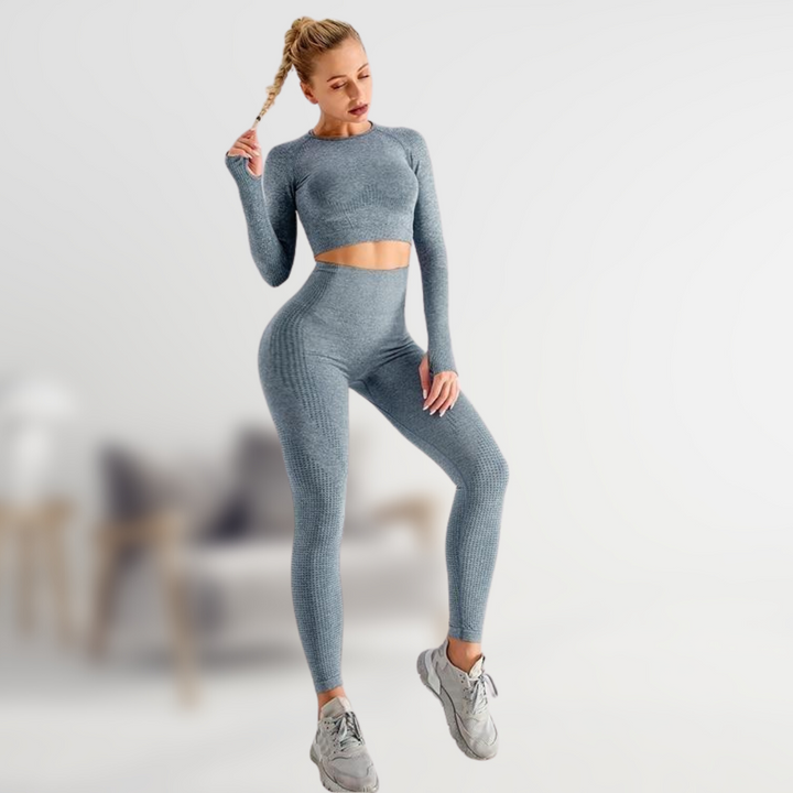 Damen Schwarz Atmungsaktives Sportset aus Weichem Stretchstoff im Slim Fit mit Hochtaillierten Leggings und Oberteilen 2