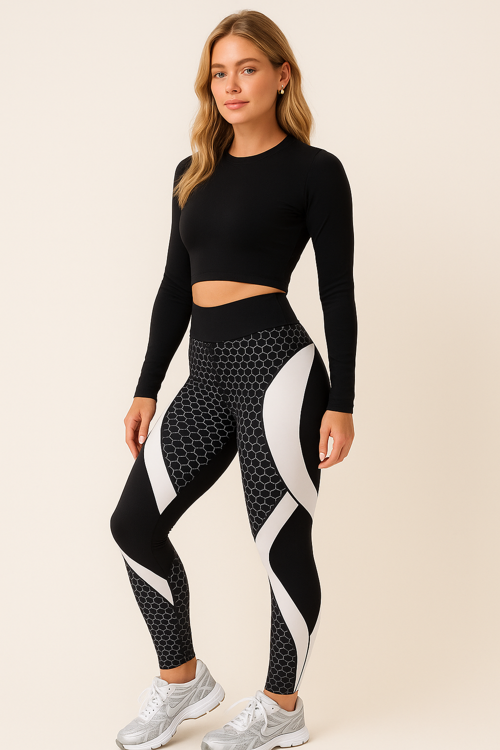 Damen Schwarze High-Waisted Sport Leggings aus Atmungsaktivem Stretch-Material 1