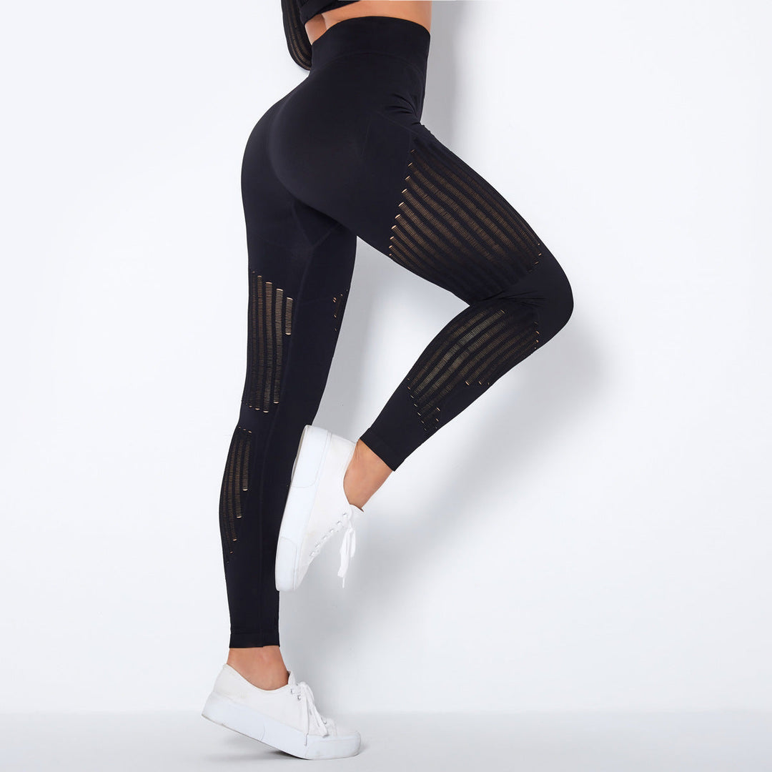 Damen Schwarze Hohe Taille Sportleggings aus Atmungsaktivem Material im Kompressionsdesign 10