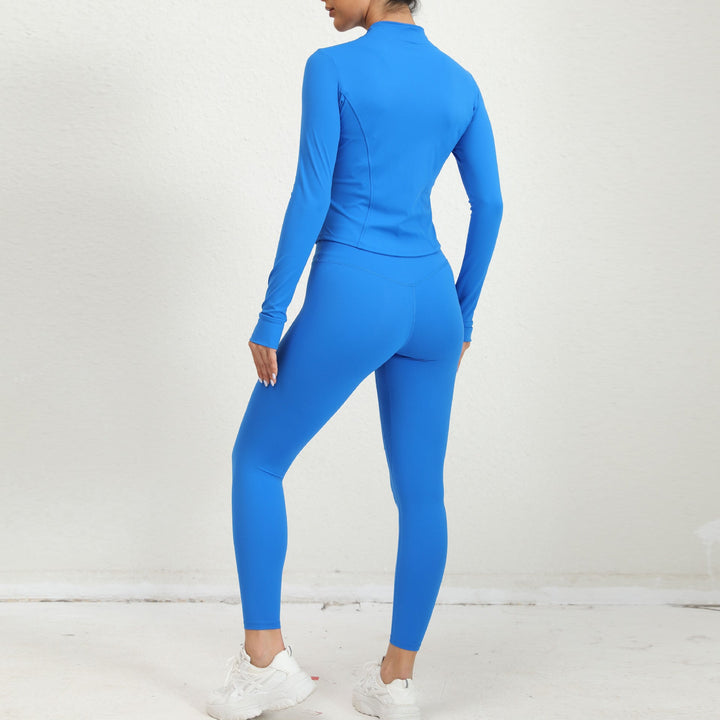 Damen Schwarzes Hochtailliertes Sportset aus Dehnbarem Material mit Sport-BH und Strickjacke 2