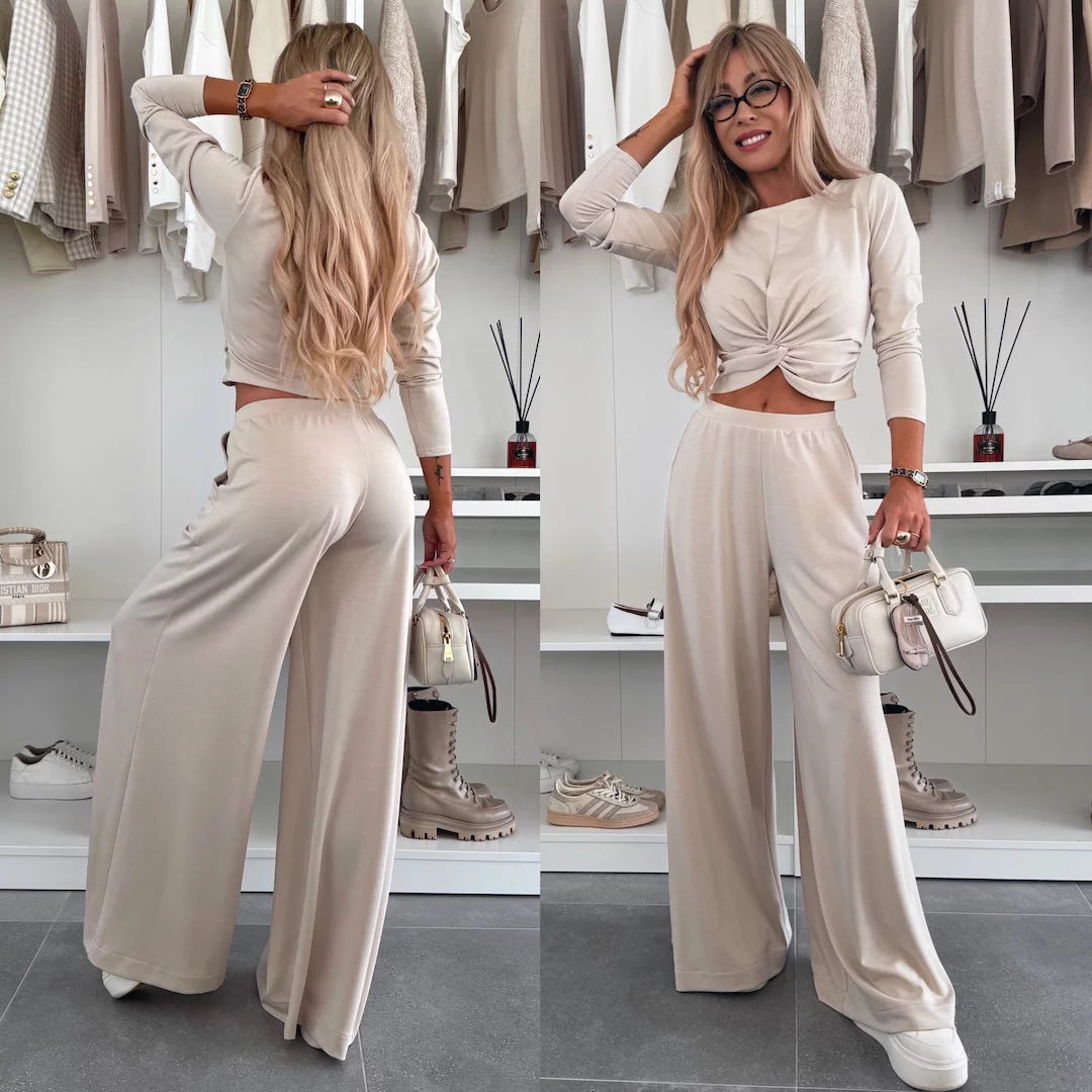 Ensemble femme haut noué et pantalon ample en matière respirante