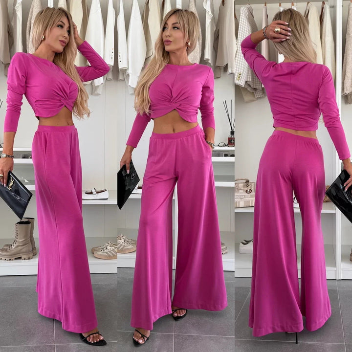 Ensemble femme haut noué et pantalon ample en matière respirante