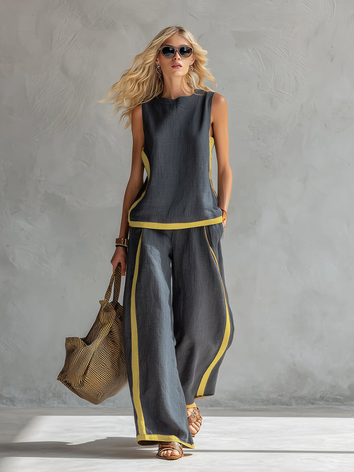 Damen Set: Elegantes Baumwoll-Leinen-Outfit für stilvolle Anlässe 0