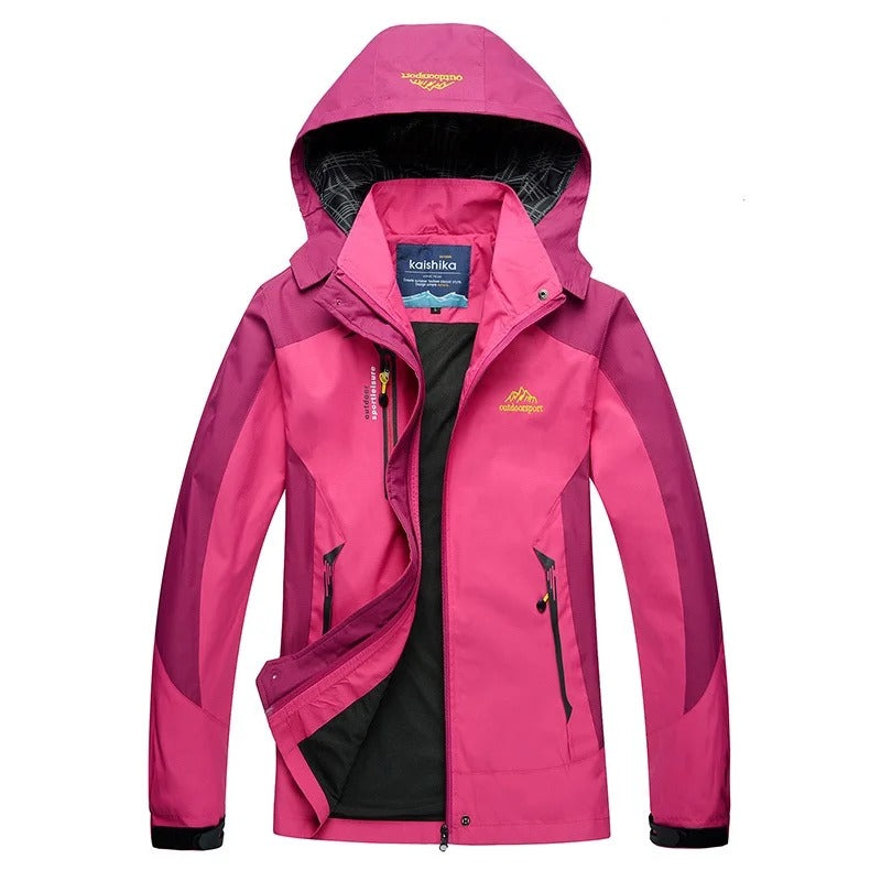 Chaqueta de esquí impermeable para mujer con capucha deportiva