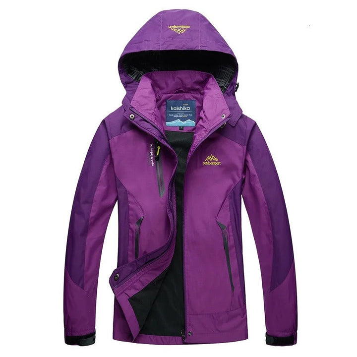 Chaqueta de esquí impermeable para mujer con capucha deportiva