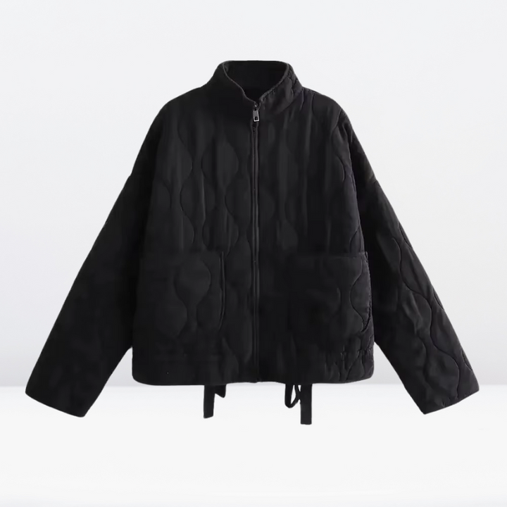 Women's quilted jacket blended fabric with drawstring and zipper