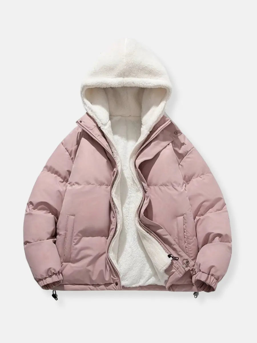 Women's quilted jacket with fleece lining and adjustable hood