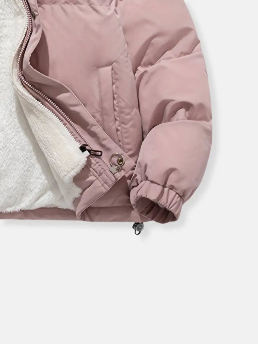 Women's quilted jacket with fleece lining and adjustable hood