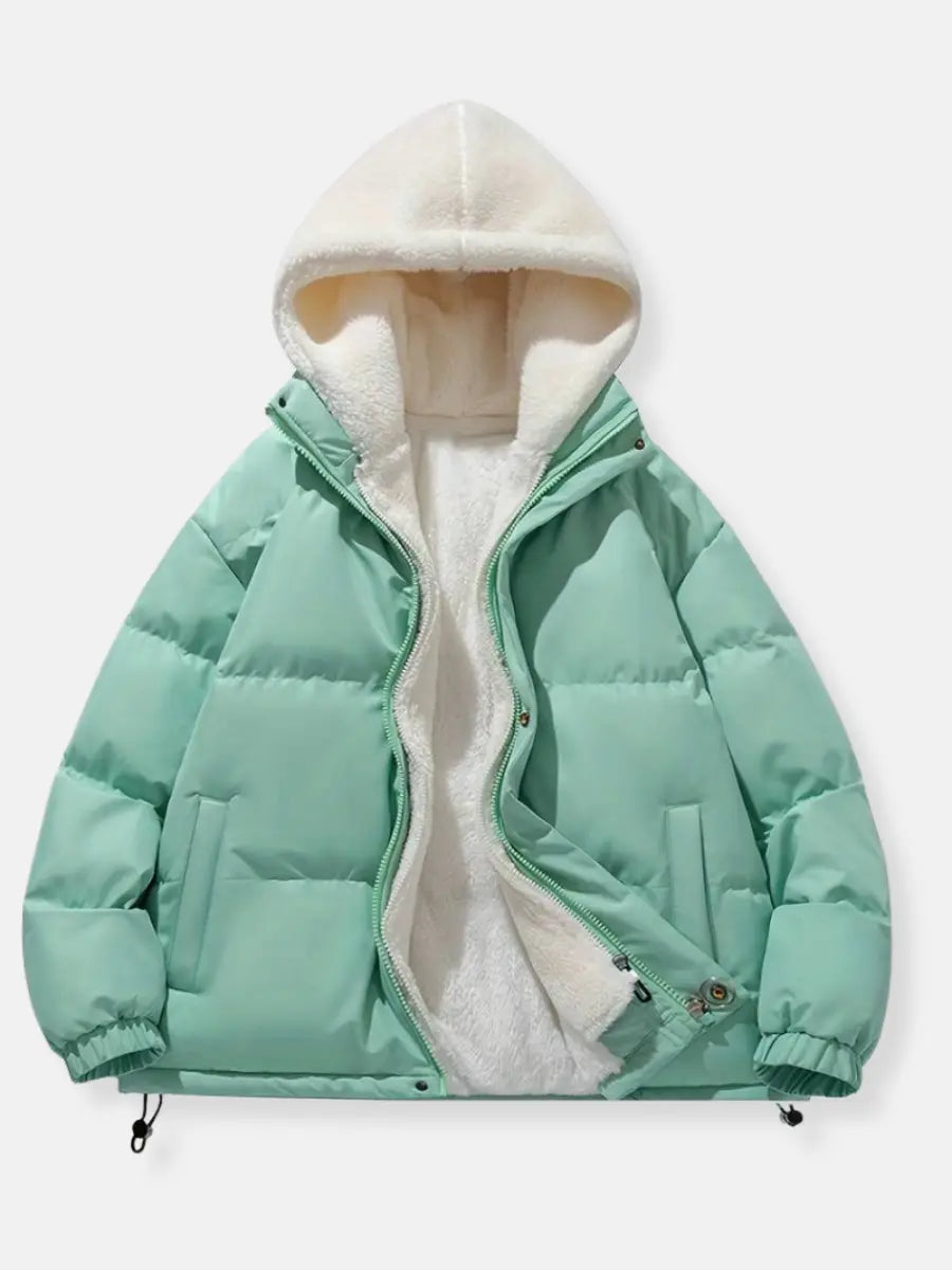 Women's quilted jacket with fleece lining and adjustable hood