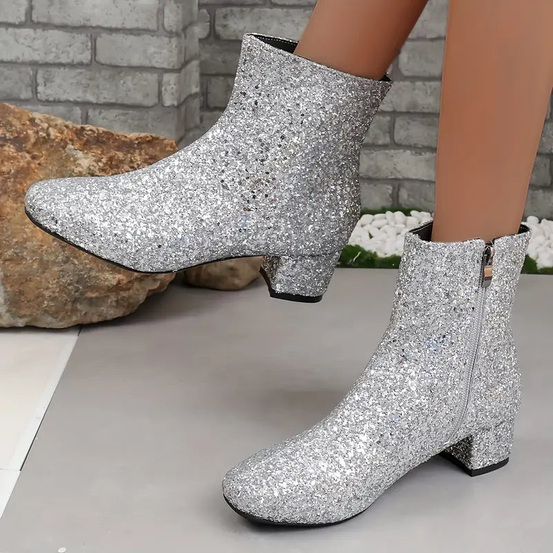 Bottines femme cuir synthétique pailleté talon élégant