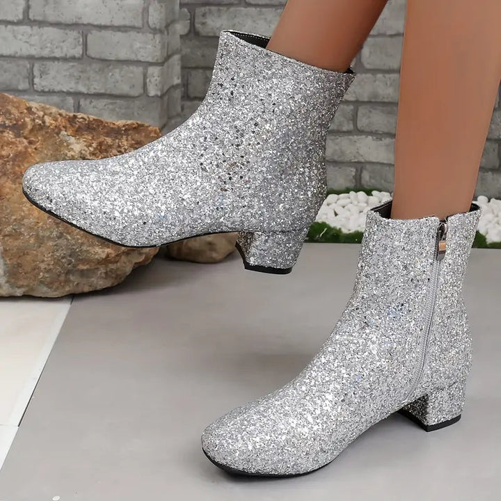 Bottines femme cuir synthétique pailleté talon élégant