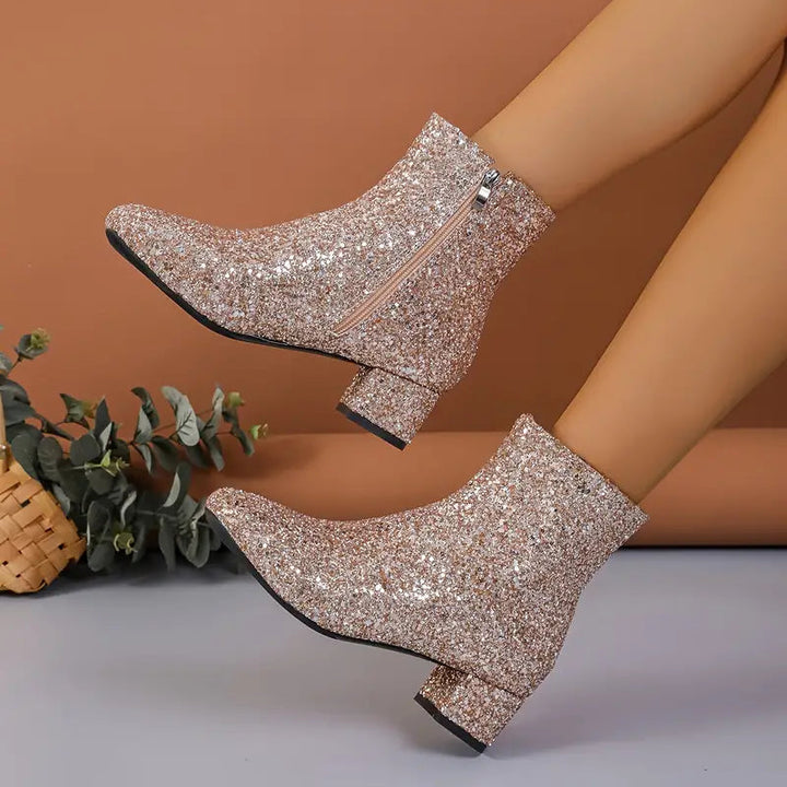 Bottines femme cuir synthétique pailleté talon élégant