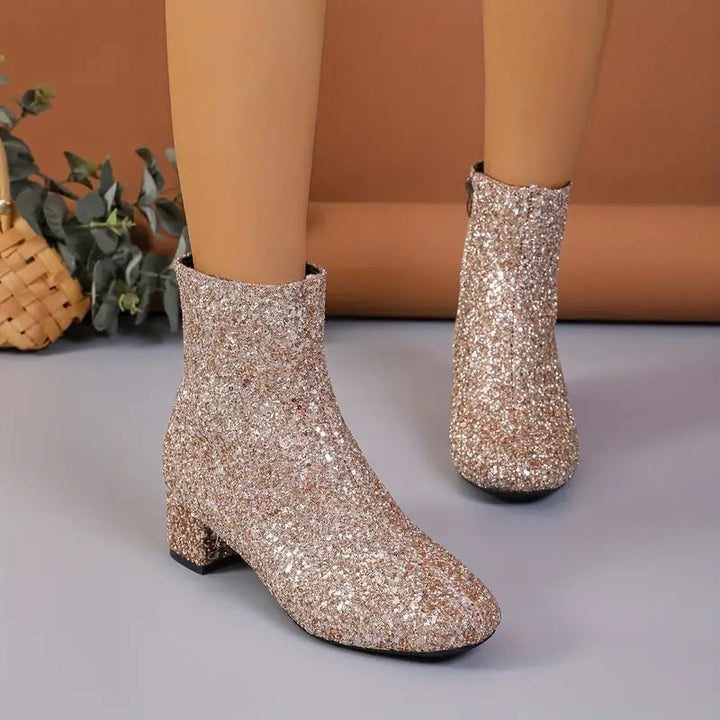 Bottines femme cuir synthétique pailleté talon élégant
