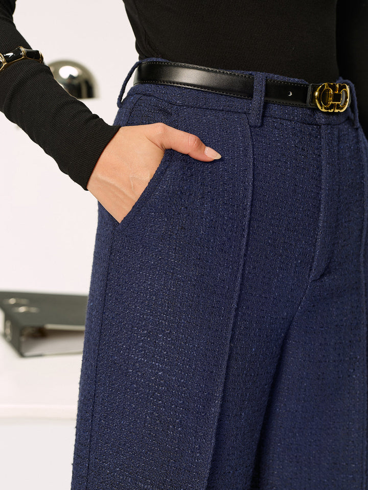 Pantalon en tweed pour femmes – Pantalon en tissu élégant, jambes droites, taille moyenne