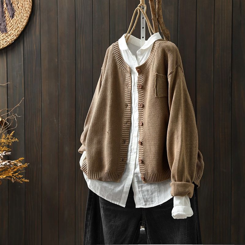 Women's Cotton Knit Cardigan Plus Size Comfortable and Casual