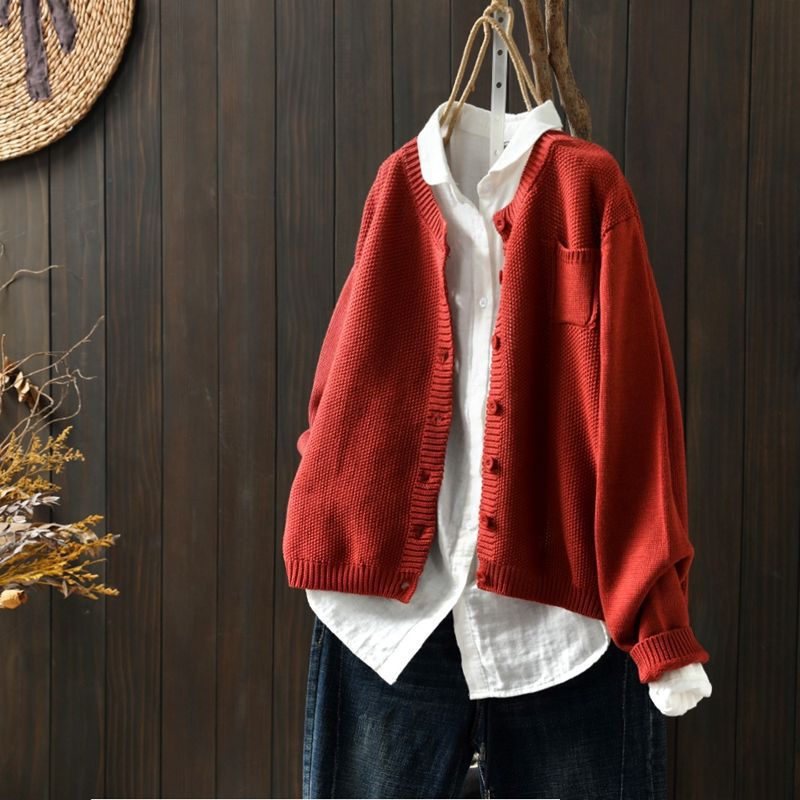 Women's Cotton Knit Cardigan Plus Size Comfortable and Casual
