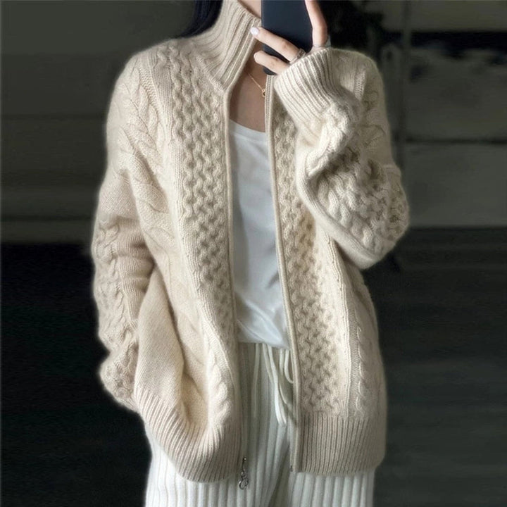 Women's Cardigan High-Quality Knitwear With Stand-Up Collar and Zipper