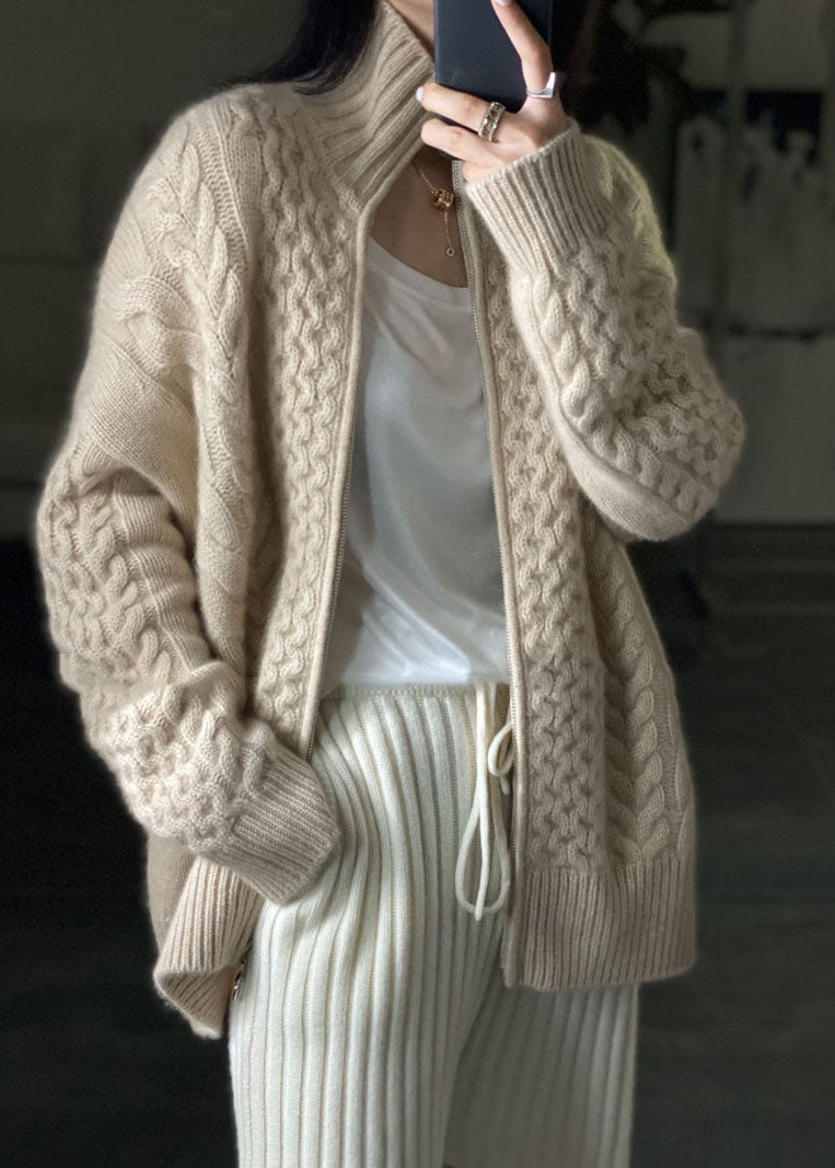 Women's Cardigan High-Quality Knitwear With Stand-Up Collar and Zipper