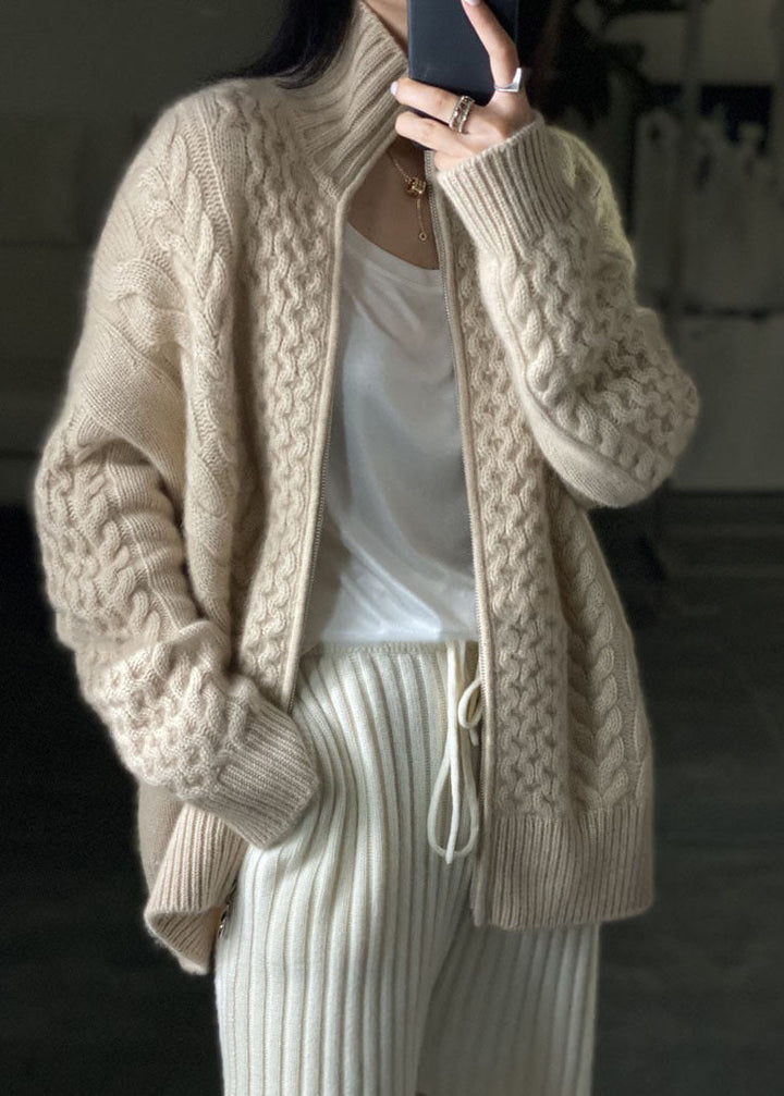 Women's Cardigan High-Quality Knitwear With Stand-Up Collar and Zipper