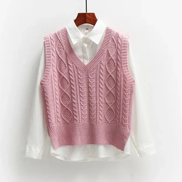 Women's knitted vest cotton sleeveless long knitted vests