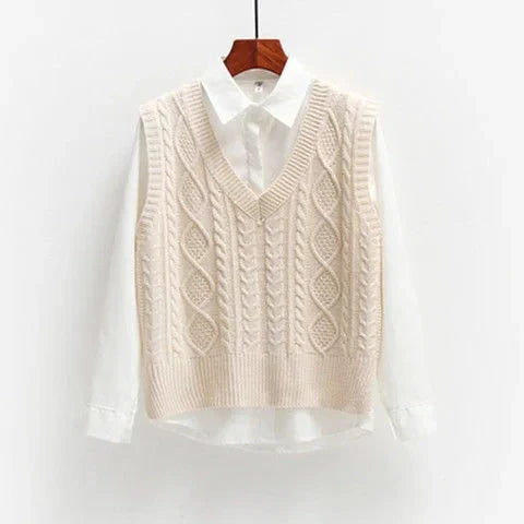 Women's knitted vest cotton sleeveless long knitted vests