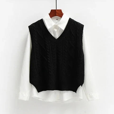 Women's knitted vest cotton sleeveless long knitted vests