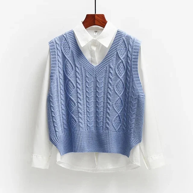 Women's knitted vest cotton sleeveless long knitted vests