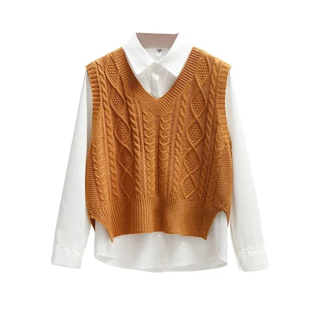 Women's knitted vest cotton sleeveless long knitted vests