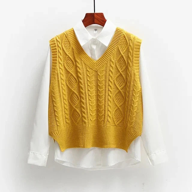 Women's knitted vest cotton sleeveless long knitted vests