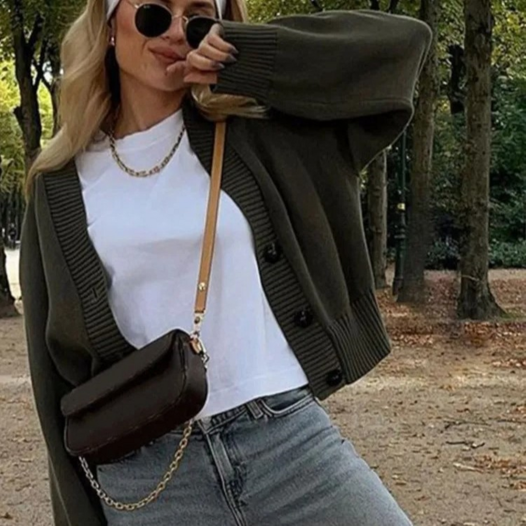 Women's knitted vest V-neck olive green