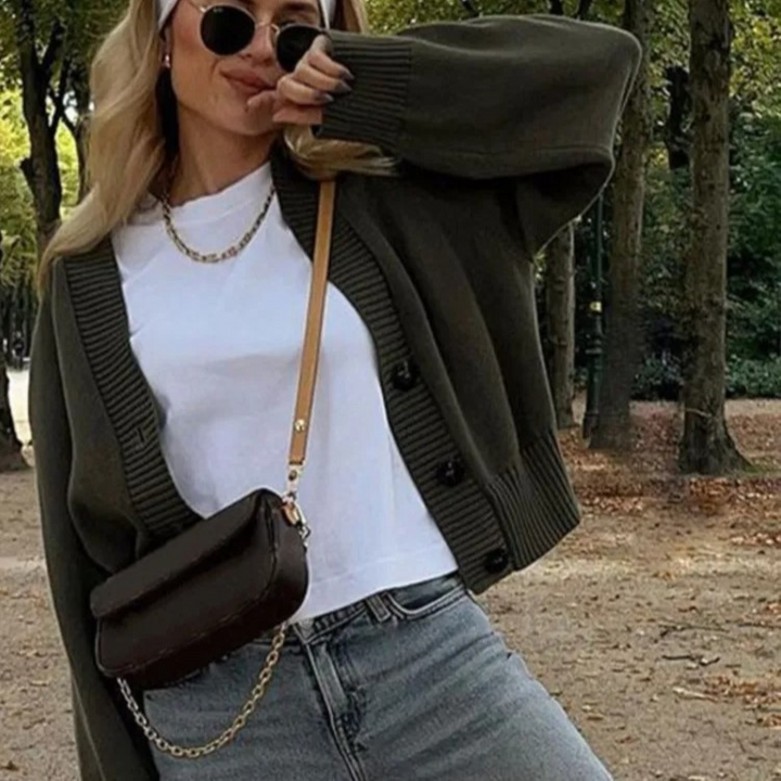 Women's knitted vest V-neck olive green