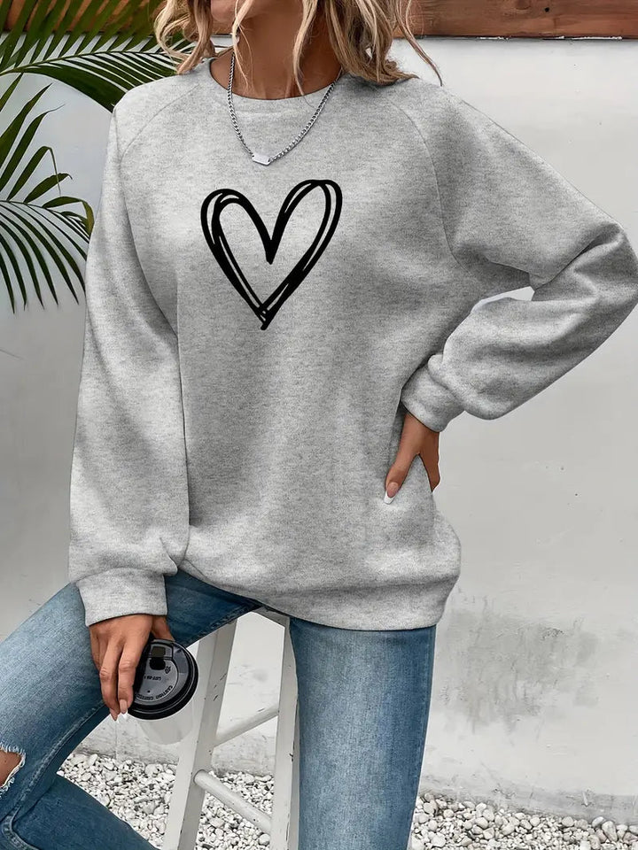 Women's Sweatshirt Cotton Heart Motif