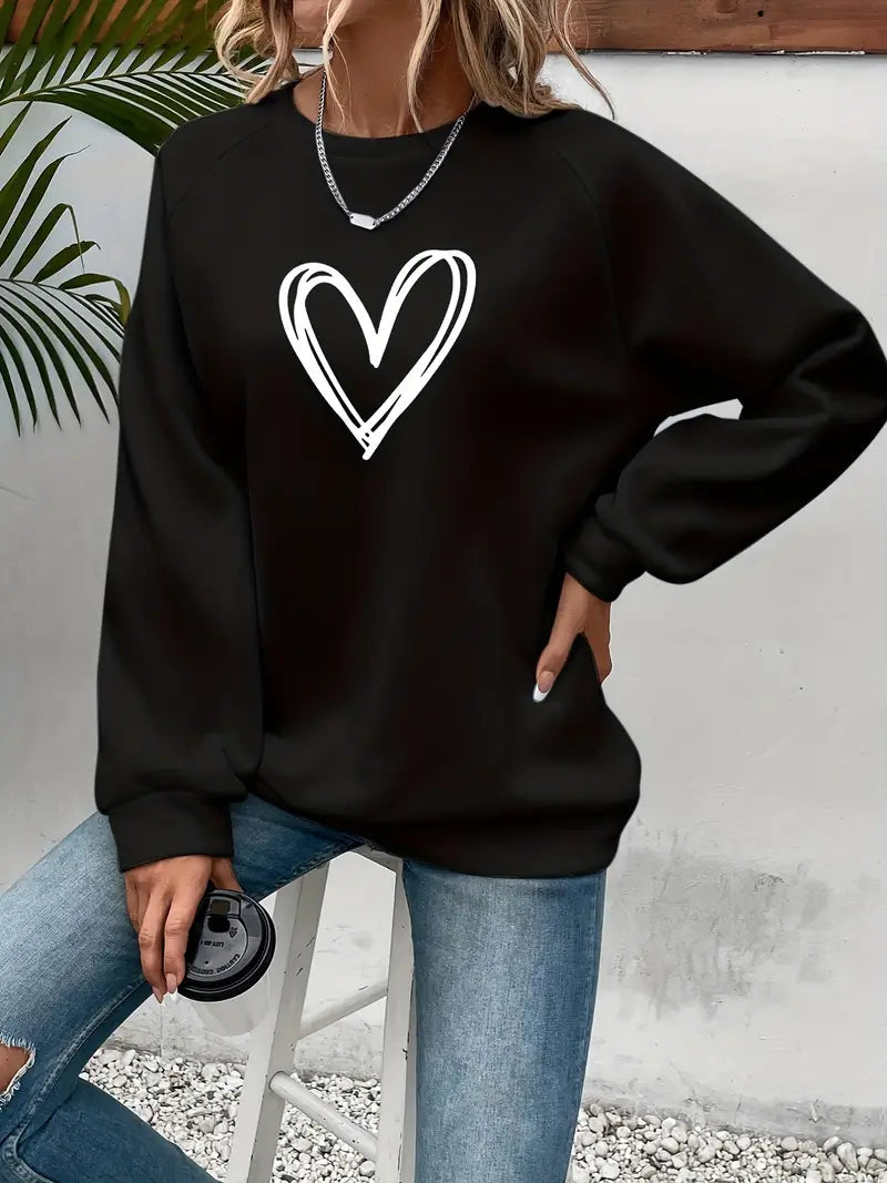 Women's Sweatshirt Cotton Heart Motif