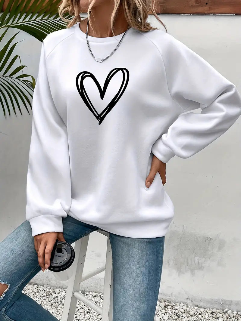 Women's Sweatshirt Cotton Heart Motif