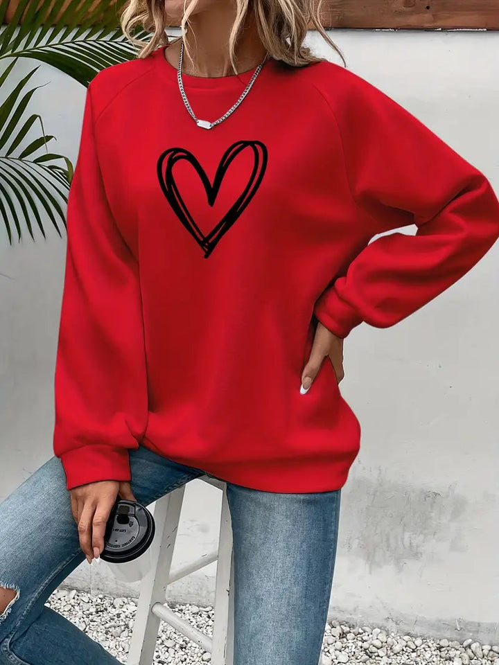 Women's Sweatshirt Cotton Heart Motif