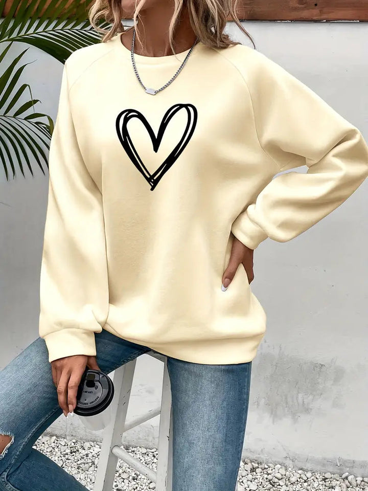 Women's Sweatshirt Cotton Heart Motif