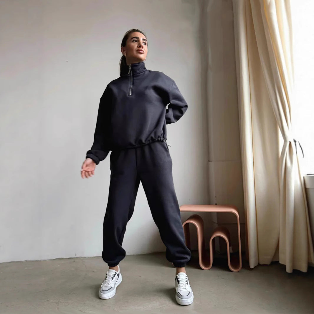 Women's Sweatshirt High Collar Half Zipper Casual