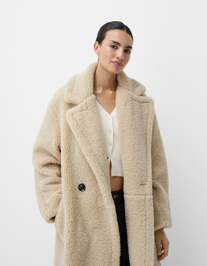 Manteau en Teddy pour femmes Long Chaud Doux Style Classique
