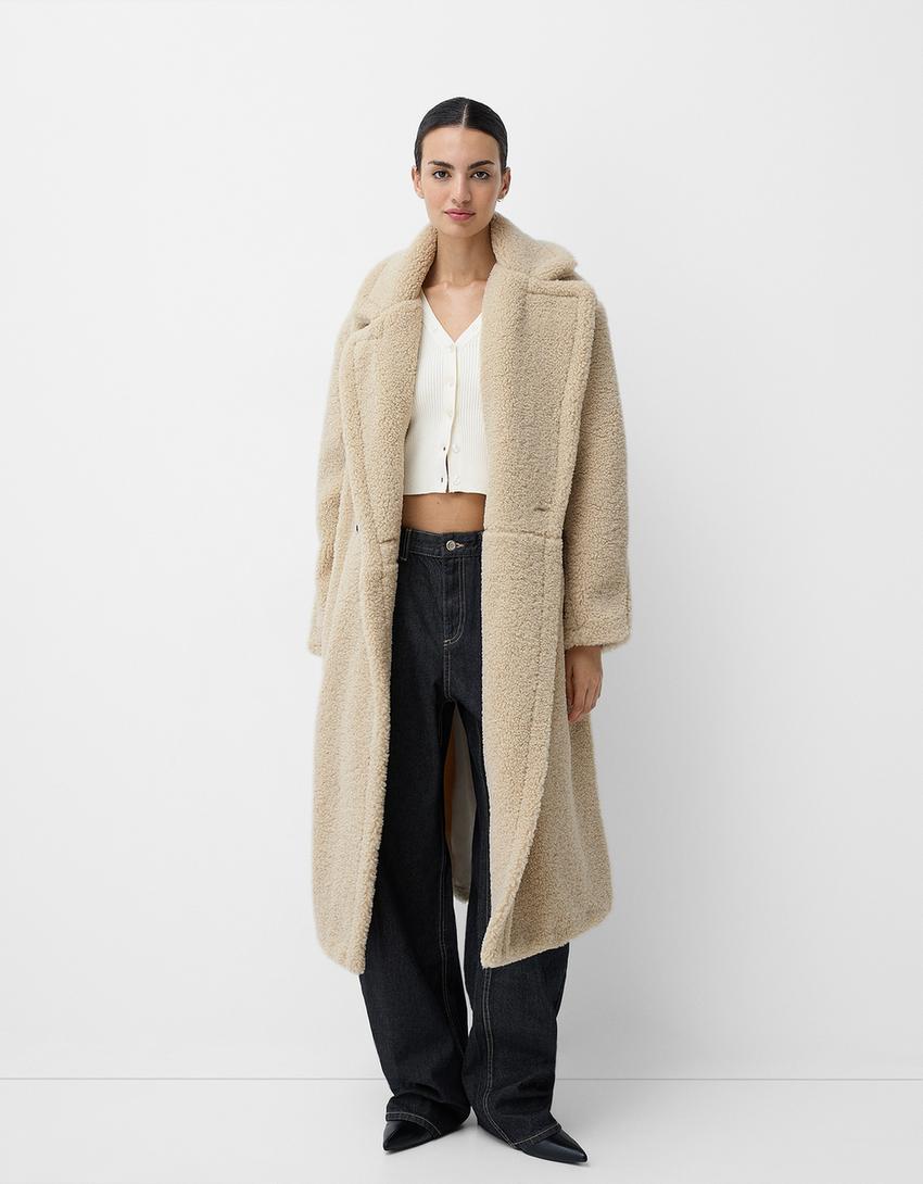 Manteau en Teddy pour femmes Long Chaud Doux Style Classique