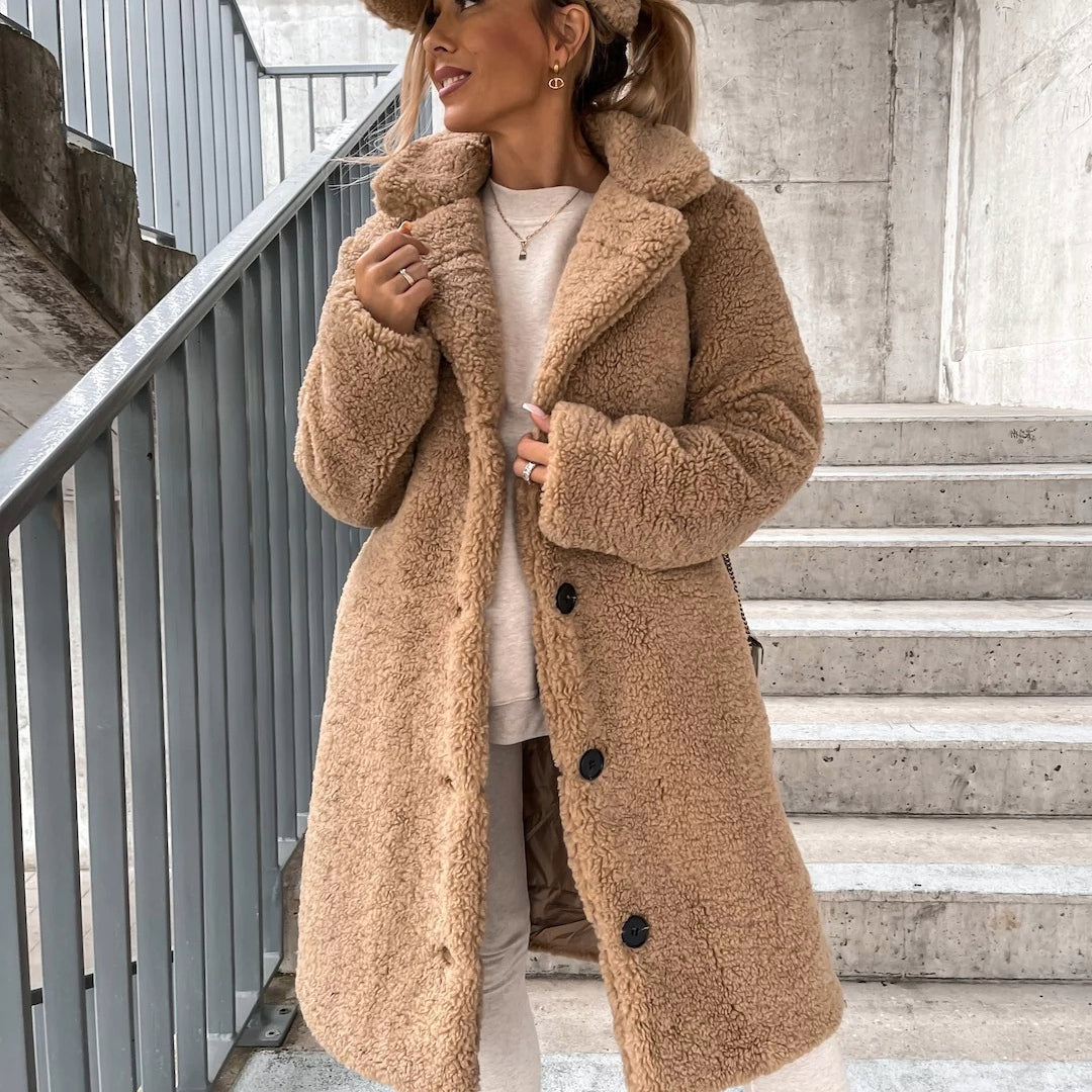 Manteau en peluche pour femmes long chaud élégant pour les jours d'hiver