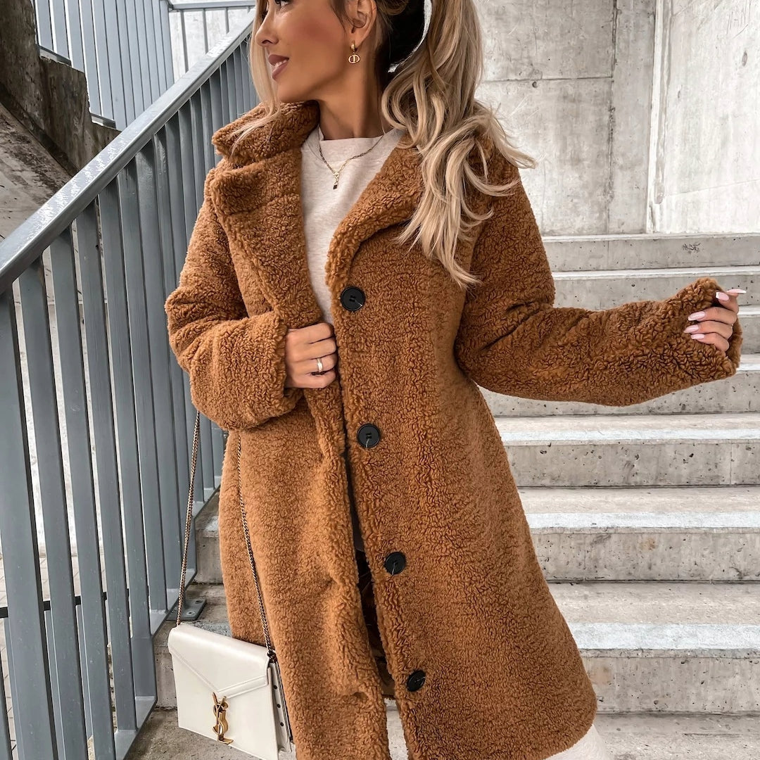 Manteau en peluche pour femmes long chaud élégant pour les jours d'hiver