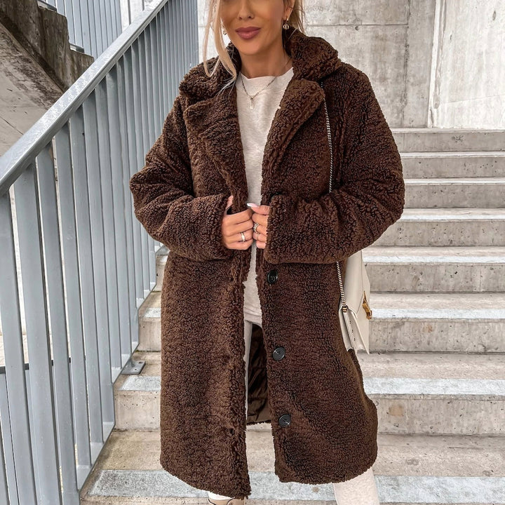Manteau en peluche pour femmes long chaud élégant pour les jours d'hiver