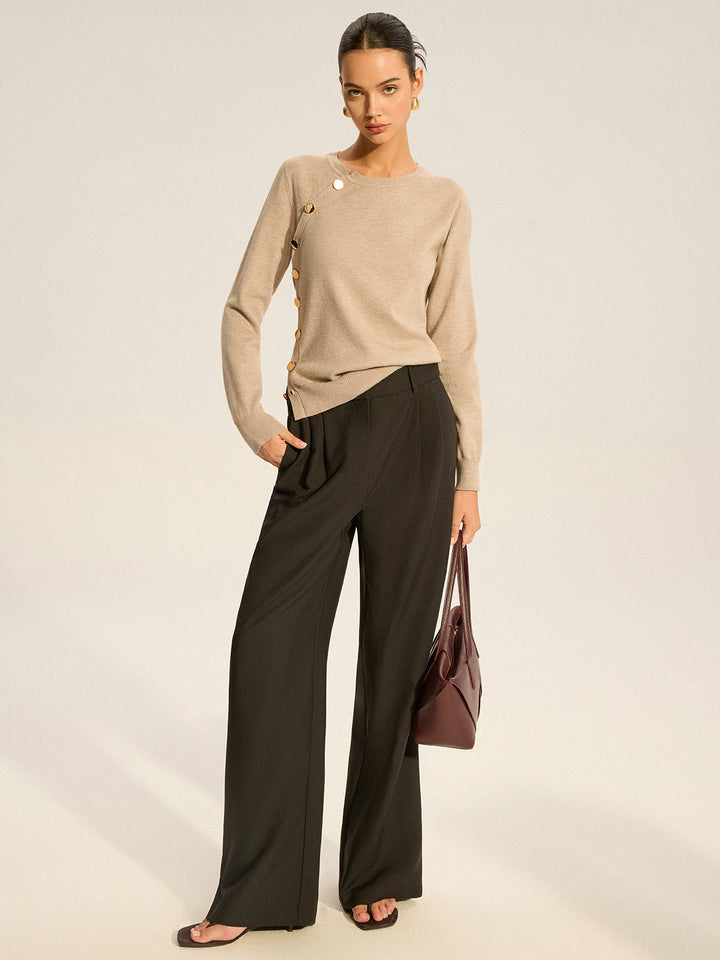 Women's Knit Top Asymmetric with Button Design