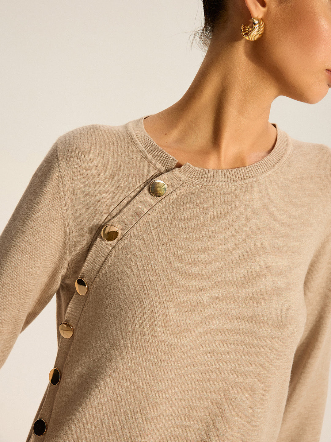 Women's Knit Top Asymmetric with Button Design