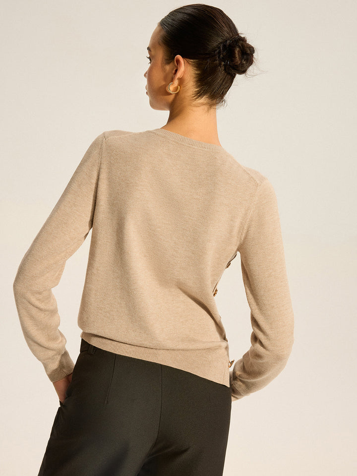 Women's Knit Top Asymmetric with Button Design
