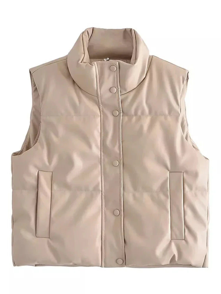 Women's Vest Short Stand-up Collar Elegant Fashion Made from High-Quality Fabric
