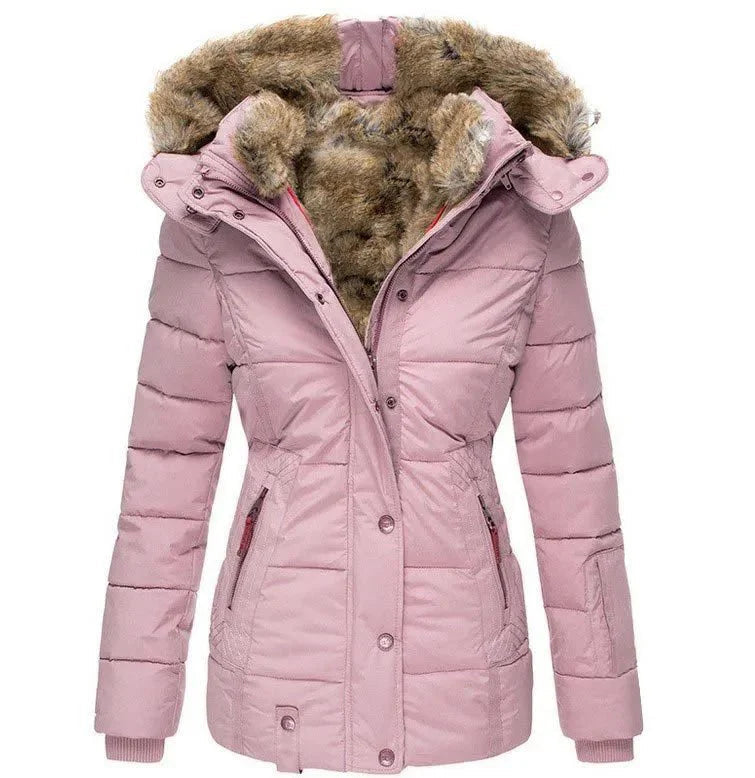 Women's winter jacket with vegan fur hood and tailored fit