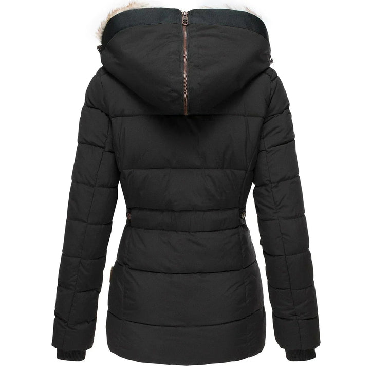 Women's winter jacket with vegan fur hood and tailored fit